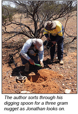 The author recovers a 3-gram gold nugget detecting in Western Australia